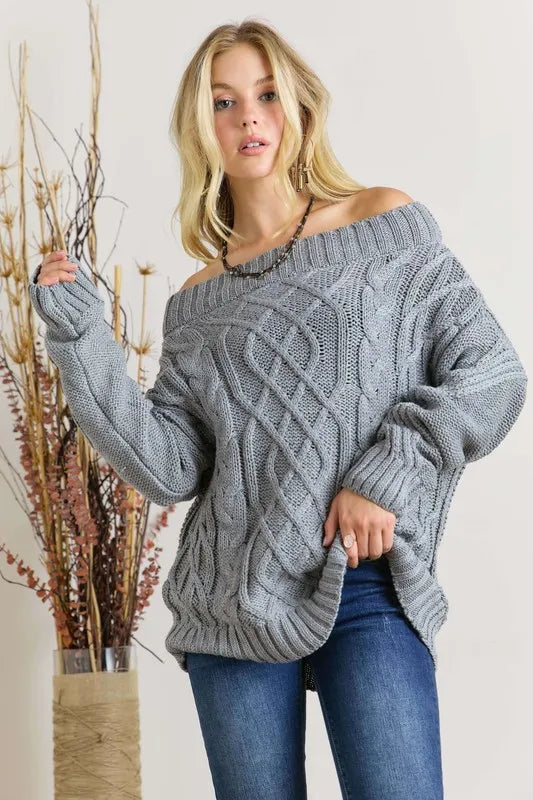ADORA Cable Knit Off Shoulder Sweater