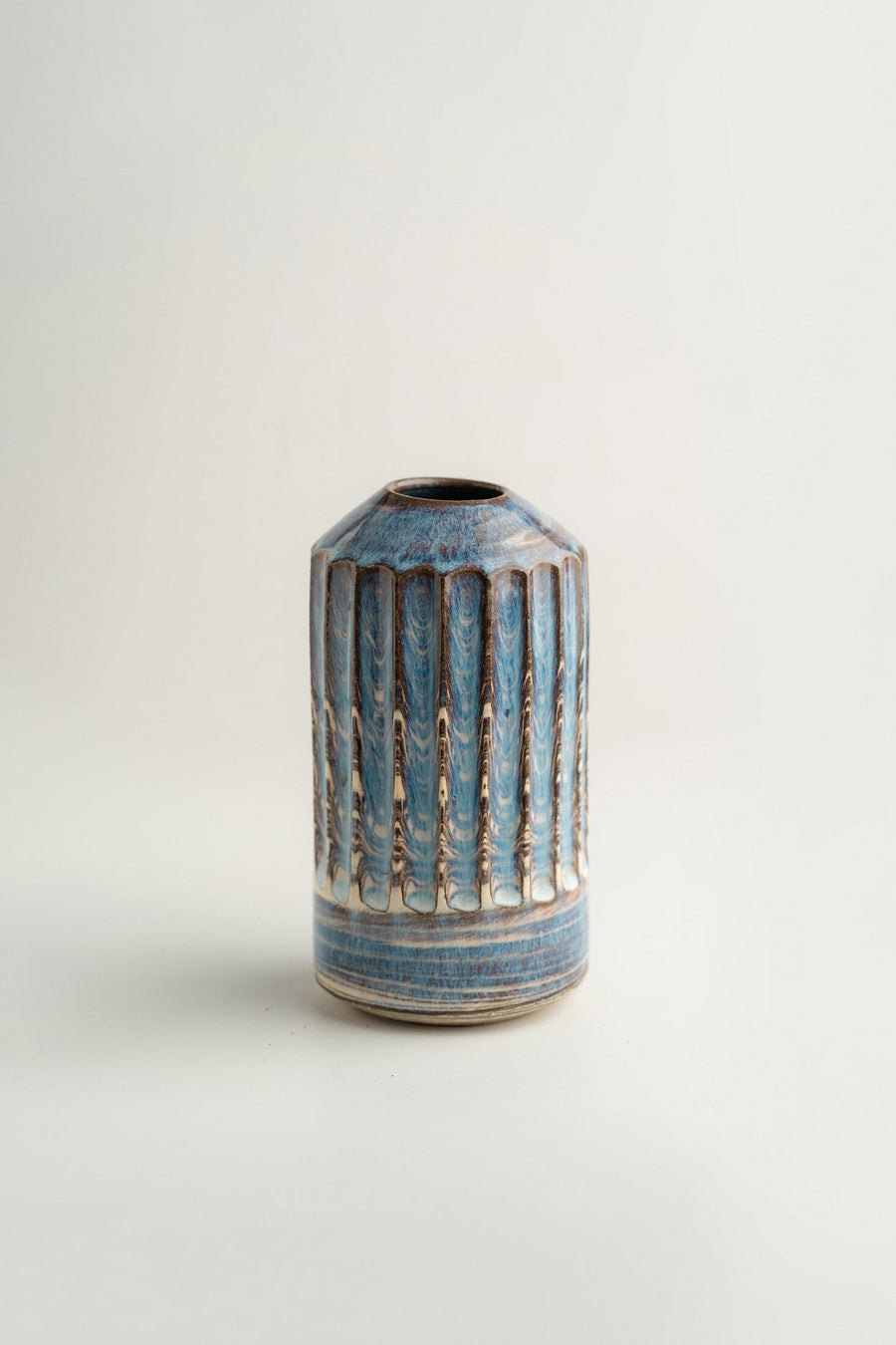 Blue Ribbed Vase