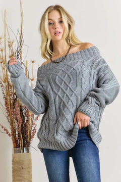 ADORA  Cable Knit Off Shoulder Sweater