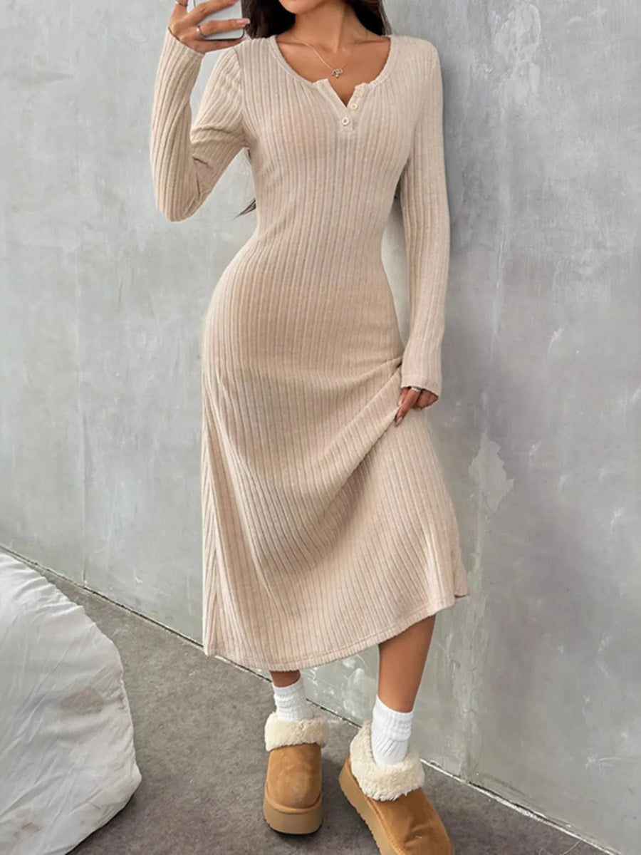 Ribbed Long Sleeve Knit Dress