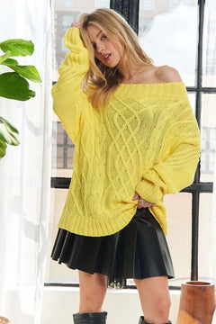 ADORA  Cable Knit Off Shoulder Sweater